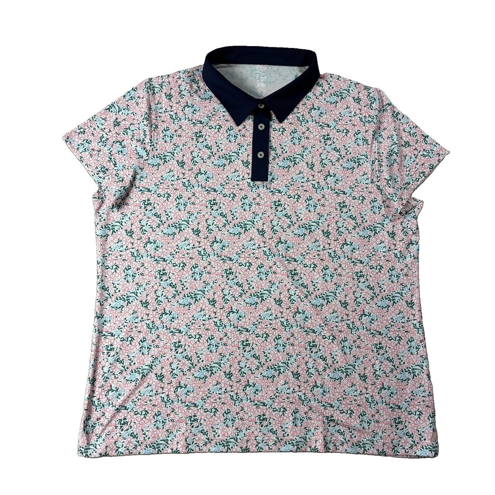 Rhoback Short Sleeve Pink Floral Performance Polo Men's XXL Country Club Prep